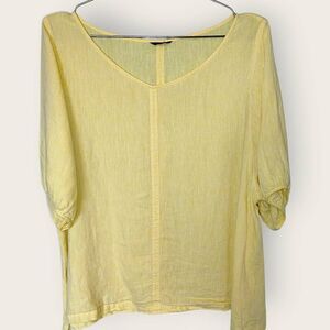 Vivid Womens Top Linen Sz L Butter Yellow Relaxed Half Sleeves Blouse Classicore